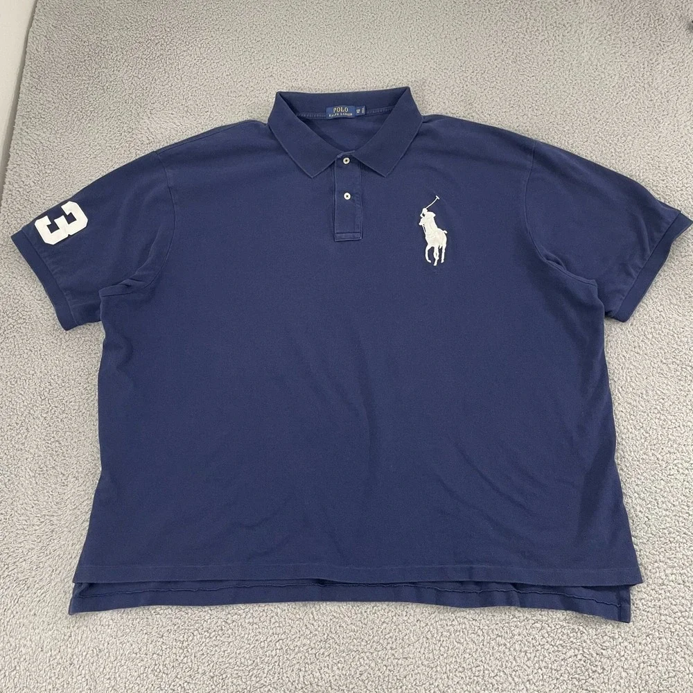 Polo Ralph Lauren Big Pony Polo Men 5XB Navy White Cotton 3 Short Sleeve